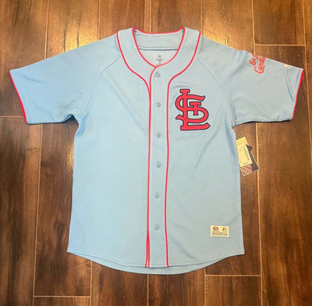 True Fan St. Louis Cardinals Jersey Size Medium Blue Baseball Button Up